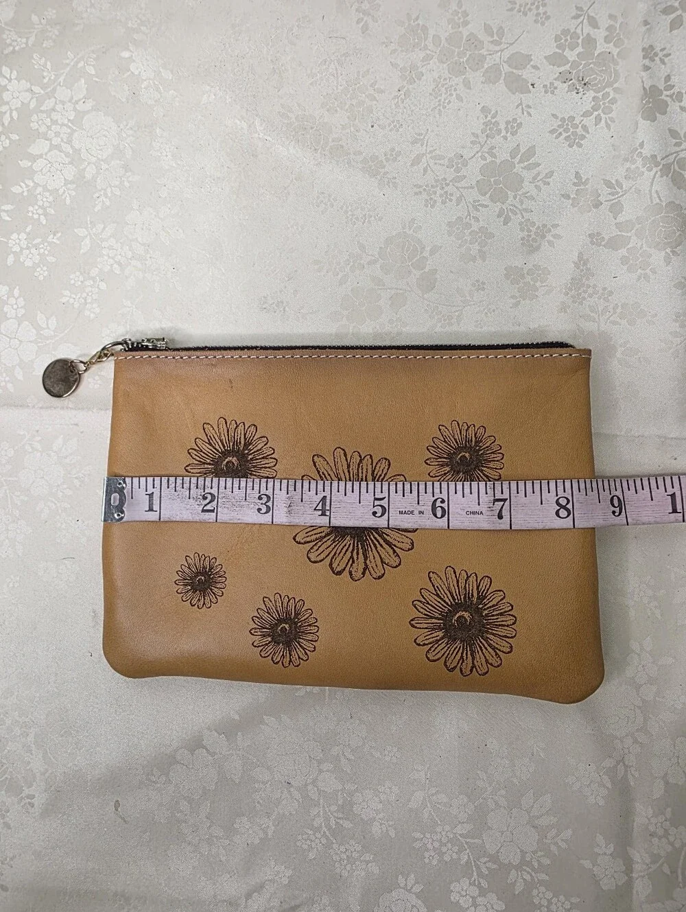 Designs by Planner Perfect Daisy Engraved Leather Pouch Makeup Planner Bag Tan